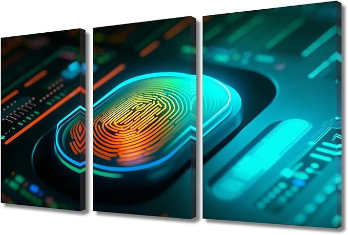 TUMOVO 3 Panel Modern Wall ArtConcept of Cybersecurity and Data Protection Picture Prints on Canvas Wall Paintings for Bedroom Living Room, Stretched Framed Ready to Hang, 36" Wx24 H