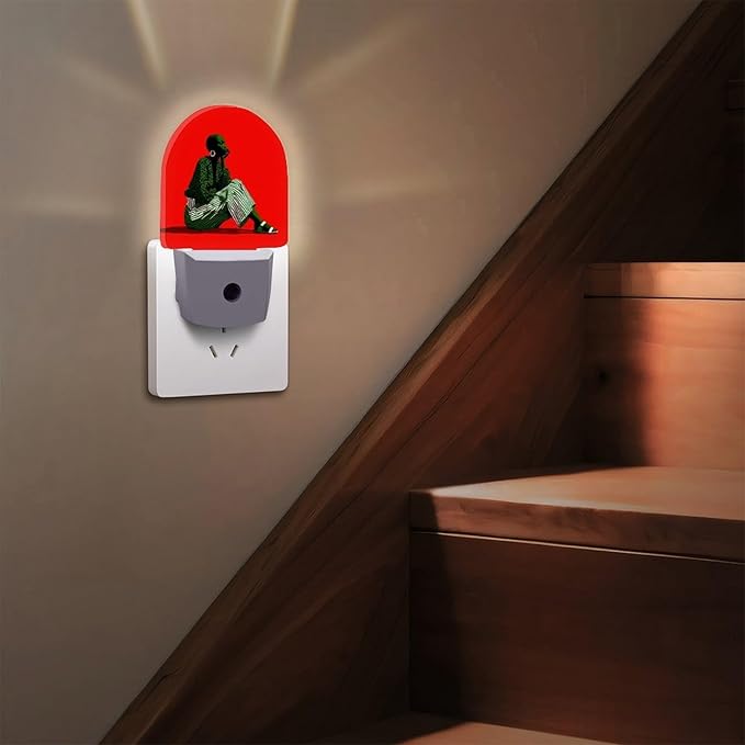 Plug in Night Light with LED & Smart Light Sensor, Striped Dialogue Auto-On/Off Night Lights Plug Into Wall for Bedroom, Bathroom, Hallway, Stairway