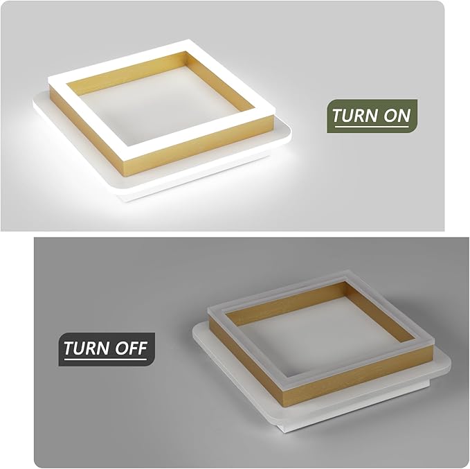 CANEOE 3 Packs Square Flush Mount Ceiling Light, 6000K Black Modern LED Ceiling Light Fixture, Minimalist Hallway Lighting Fixture Ceiling Lamp for Hallway Entryway Bedroom Balcony (Gold)