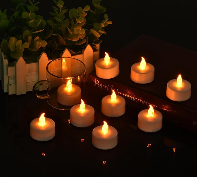 Hanzim LED Tea Lights Candles- 12PACK Warm Yellow Flameless Candles Realistic and Bright Flickering Long Lasting 200Hours for Holiday Celebration,Party,Home Decoration,Battery Operated