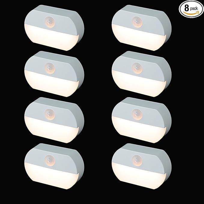 8 Pack Motion Sensor Light Indoor, Closet Light Without Wiring, Cordless Battery-Powered LED Night Light, Stick-Anywhere Wall Lights for Stairs, Hallway, Bathroom, Bedroom, Wardrobe