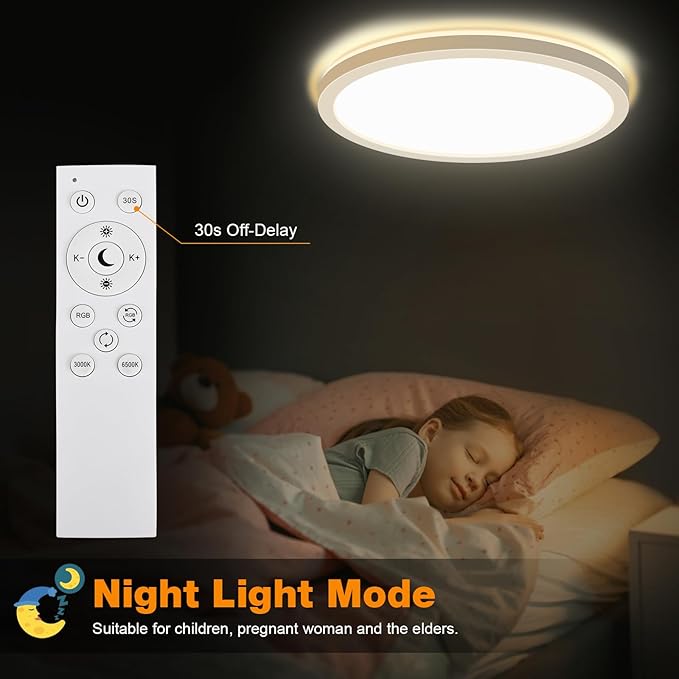 LEZOE RGB LED Ceiling Light Dimmable with Remote Control, 18W 1800lm Color Changing Light Flush Mount Fixture, 8.6 Inch 3000K-6500K Ceiling Lamp for Bedroom Kitchen Hallway Party Living Room