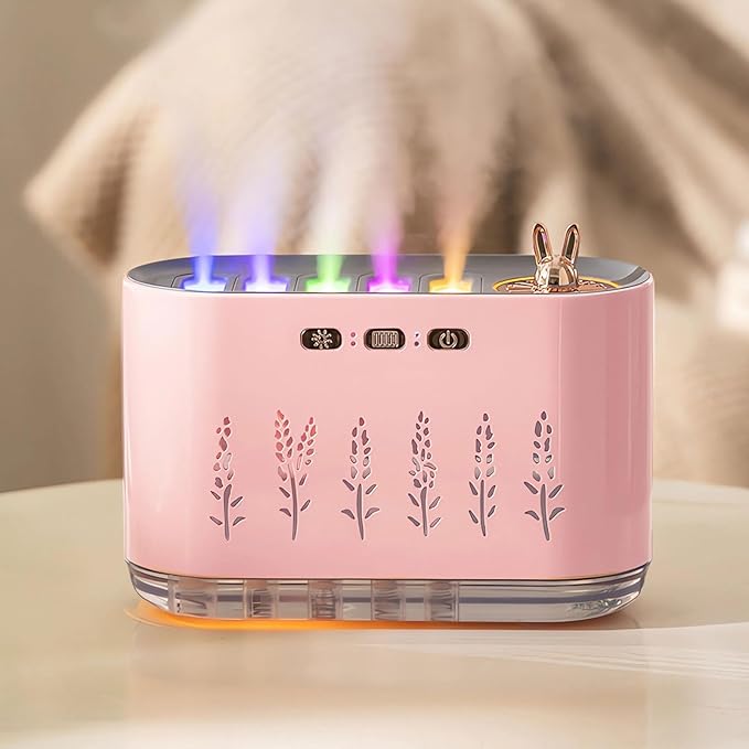 5 Nozzle Cool Mist Humidifier, Music-Sensing Humidifier Diffuser with 20 Color LED Light, 700ML Essential Oil Diffuse, Auto Shut-Off, Aroma Diffusers Humidifiers for Bedroom Home Office (Pink)