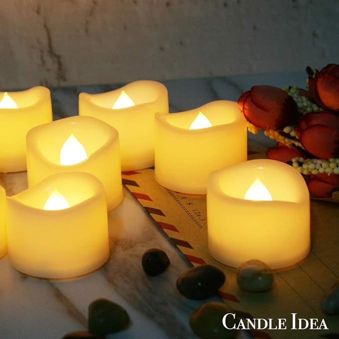 CANDLE IDEA 24 PCS LED Flameless Flickering Tea Lights Votive Candle Battery Operated/Electric Flicker LED Tealight Bulk Fake Candles for Halloween Christmas Wedding Party Decorations (Warm White)