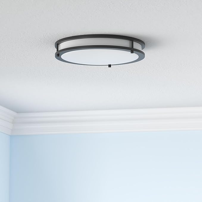 ASD LED 14" Round Flush Mount Lighting, Close to Ceiling Light Fixture | 3CCT, Dimmable, Energy Star, ETL Listed | 21W 1675LM 3000-5000K 120V | Low Profile Double Ring Lamp | Black, 4 Pack