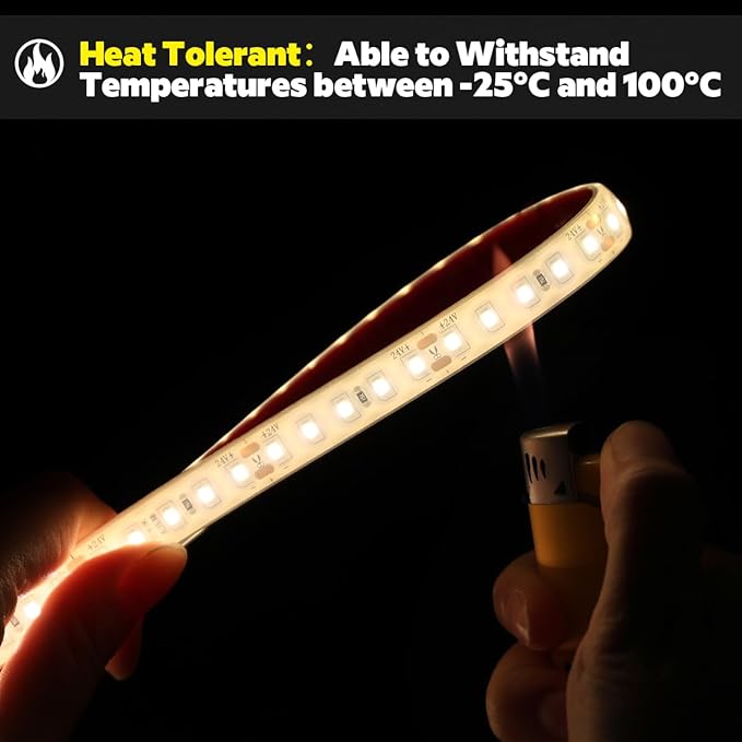 SuperlightingLED 24V 2700K Warm White Sauna Lights High Temperature LED Strip IP68 Waterproof, 5m/16.4ft 600 LEDs Flex Cuttable Rope Lights for Sauna, Bathroom, and Shower Niche (2700K Warm White)