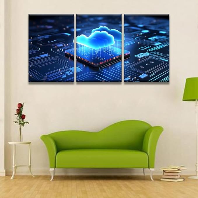 LSIUHWUWI 3 Panel Modern Wall Art Capturing the Essence of Cloud Computing Pictures Print on Canvas Wall Art for Bedroom Living Room Home Office Wall Decorations Framed Ready to Hang 16x24inchx3