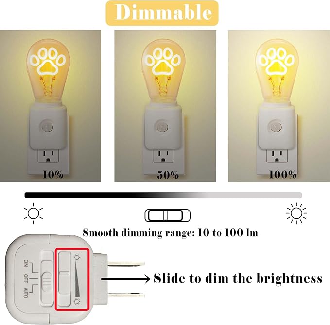 Led Night Light Plug-in, Dusk to Dawn & Motion Sensor, Vintage 2200K Filament Light, 10-100LM Adjustable Brightness, Unique Gift for Birthday, Halloween,Christmas, 1 Pack