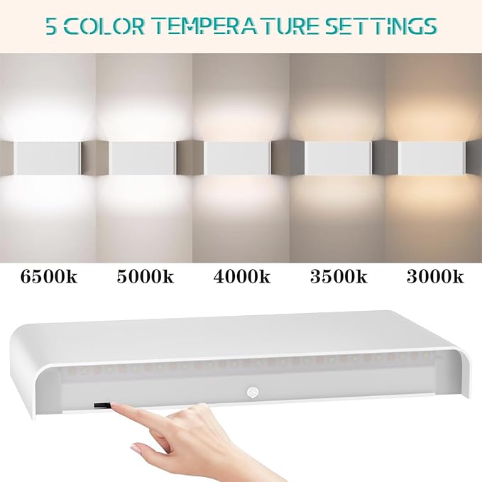 Modern LED Wall Sconce, 20W Dimmable 5CCT (3000K-6500K), Upper and Lower Illuminated Wall Sconce, for Bedroom, Living Room, Hallway, Dresser (15 Inch - Sandy White 1 Piece)