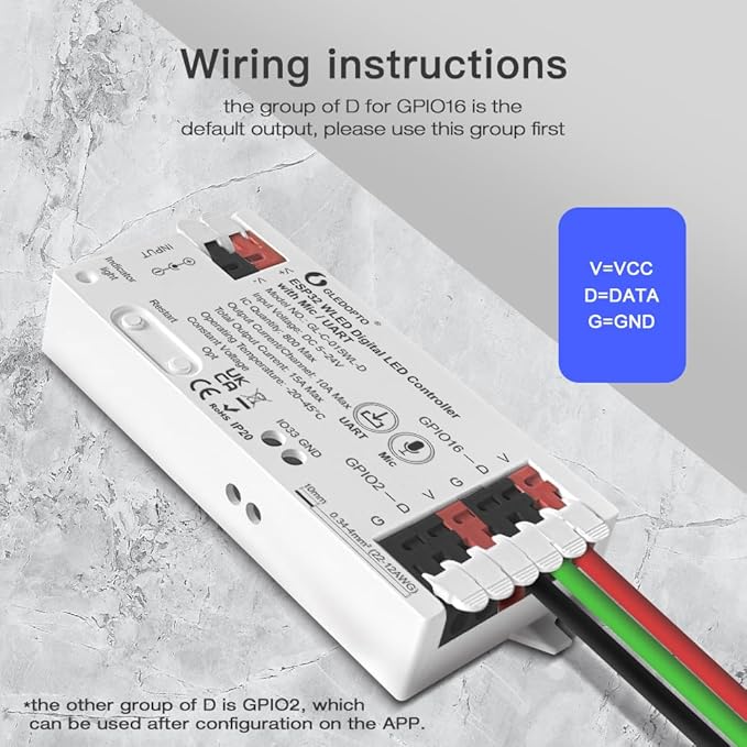 GLEDOPTO ESP32 WLED LED Strip Controller Mic UART Download Music Sound Dynamic Mode RGB IC DIY WiFi APP Control Easy Wiring for WS2811 WS2812 SK6812 TM1814 WS2813 WS2815 FCOB Addressable Strip Light