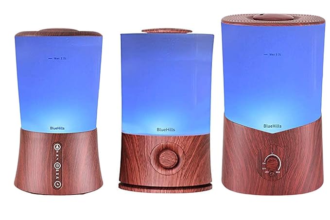 BlueHills Premium 2000 Ml and 3000 Ml Set of 3 Large Essential Oils Diffusers for Large Rooms Big Capacity Models Adjustable Cool Mist Great Gift – Value Pack of 3 Dark Wood Grain