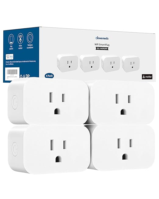 DEWENWILS Matter Smart Plug, Work with Apple Home, Alexa, Google, SmartThings, Smart Outlet with Schedule and Timer, FFS Easy Setup, 100% Privacy 15A/1800W, APP Voice Control, 2.4G Wi-Fi Only, 4 Pack