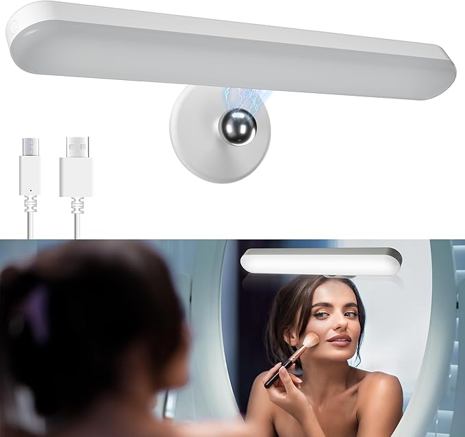 Wireless Vanity Lights for Mirror, Rechargeable Battery Operated Stick on Lamp, Adjustable Color Brightness & Angle Makeup Light, Cordless Magnetic LED Bar Renter Friendly Lighting Decor Gift