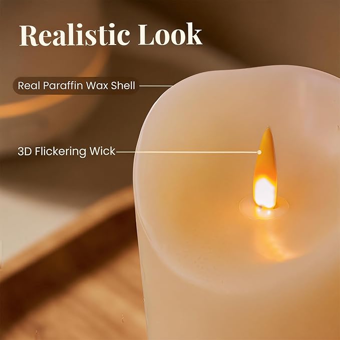 Rechargeable LED Flameless Pillar Candles, Ivory Real Wax Flickering Candles with Remote & 2/4/6/8H Timer, USB Rechargeable LED Candles for Home & Outdoor Decor (Set of 2)