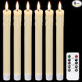 GenSwin Drip Wax Flameless Taper Candles Flickering with 10-Key Remote, Battery Operated Led Warm 3D Wick Light Window Candles Real Wax Pack of 6 Christmas Home Wedding Decor(Ivory, 0.78 X 9.64 Inch)