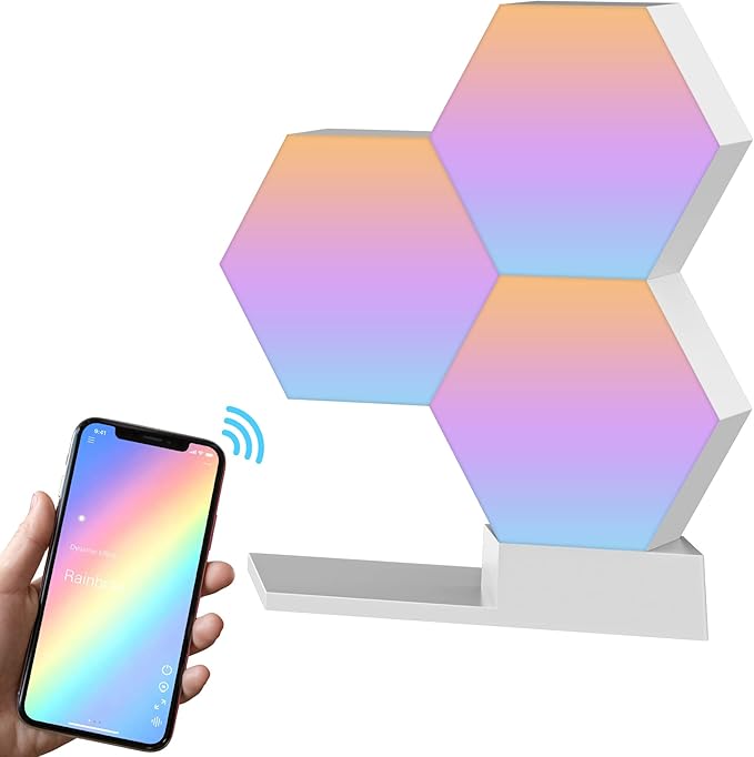 AW 3 Pack APP Control Hexagon Lights Smart LED Panel Smarter Kit Music Sync 16 Million Colors Change for Gaming Room