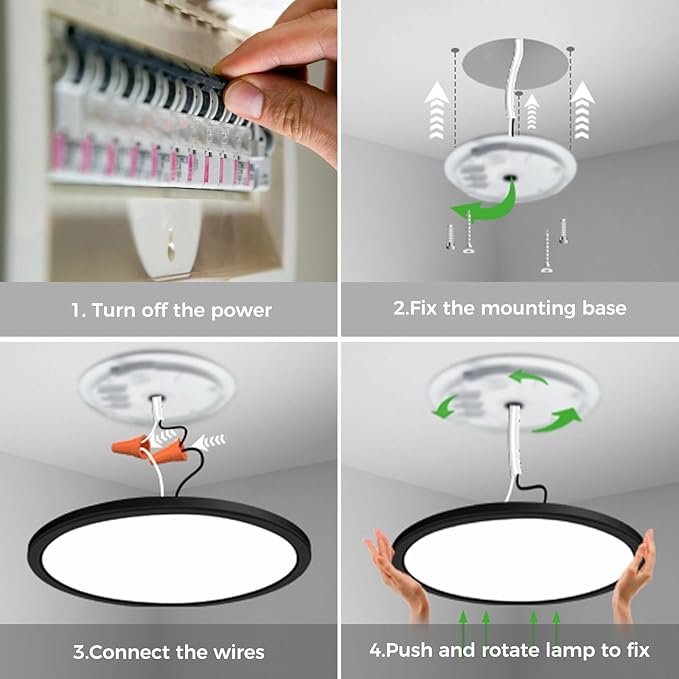 zemty 23 Inch LED Ceiling Light with Night Light 1800K, 50W 5000lm 3000K/4000K/6500K Dimmable Light Fixtures with Remote Control, Low Profile Ceiling Lamp for Bedroom LivingRoom Bathroom Kitchen-Black