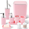 XLHOMO Pink Bathroom Accessories Set - Gorgeous Bathroom Set, 10PC Bathroom Accessory Set, Toilet Brush, Trash Can, Qtip Holder & Soap Dispenser