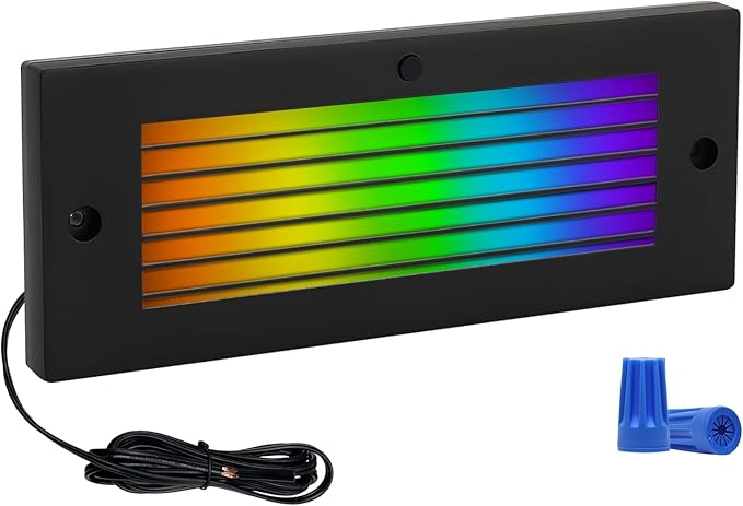 Low Voltage Step Lights, RGBCW, 5W, 8.7 Inch, Black, 12V LED RGB Color Changing for Wired Low Voltage Landscape Lighting of Outdoor Deck Stair Step Fence, Concrete, Surface Mount, ETL, 1PK