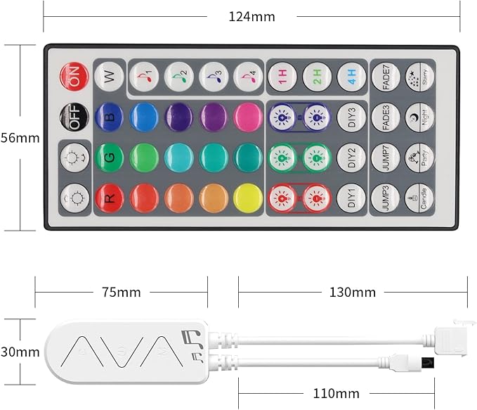PAUTIX RGB LED Strip Light Wireless Smart Controller, 44-Key Remote and APP Control, Music Sync, Replaced Controller for 12V/24V 4-Pin COB SMD LED Strip Light, DIY and Timer Function