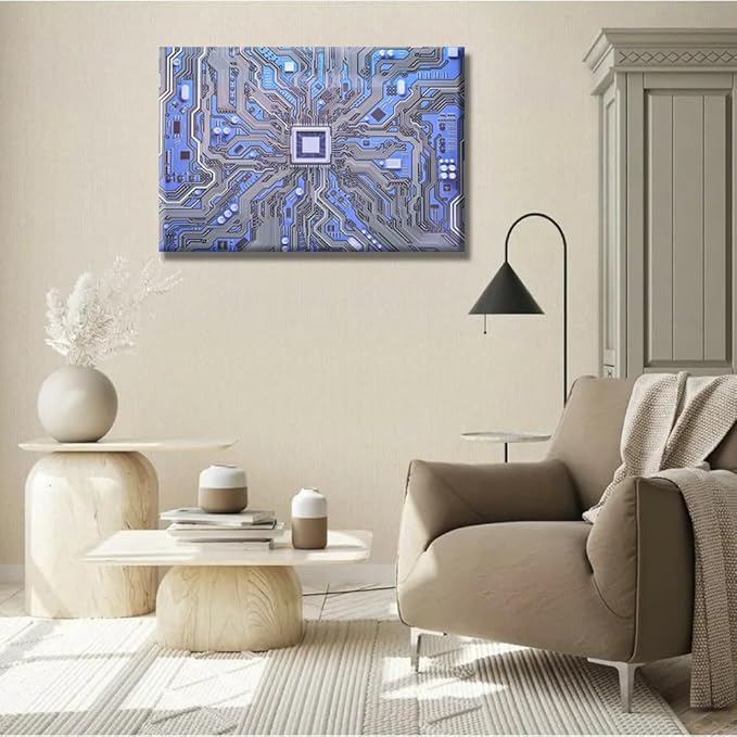 LSIUHWUWI Canvas Wall Art Computer Processors CPU Wall Art for Living Room 1 Piece Modern CPU Card Circuit Board Wall Decor Living Room Print on Canvas Framed Ready to Hang 16X24 INCH
