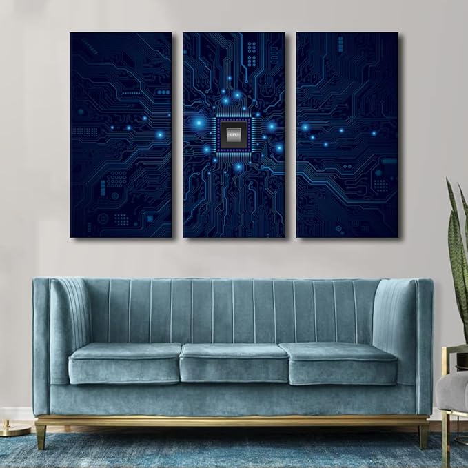 Canvas Art Technology Digital Art Canvas Wall Art for Living Room Programming Modern Abstract Painting Electronic PC Picture for Bedroom Office Home Wall Decorations Frame Ready to Hang(40"Wx60"H)