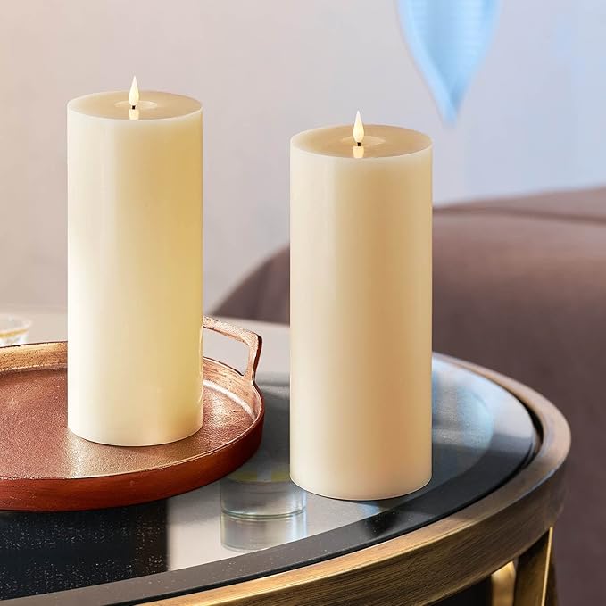 LampLust Flickering Flameless Candles with Remote & Batteries, 4x10 Pillar Candles Set of 2, Real Ivory Wax, Candles Battery Operated, Wedding Centerpieces for Tables, Thanksgiving Decorations