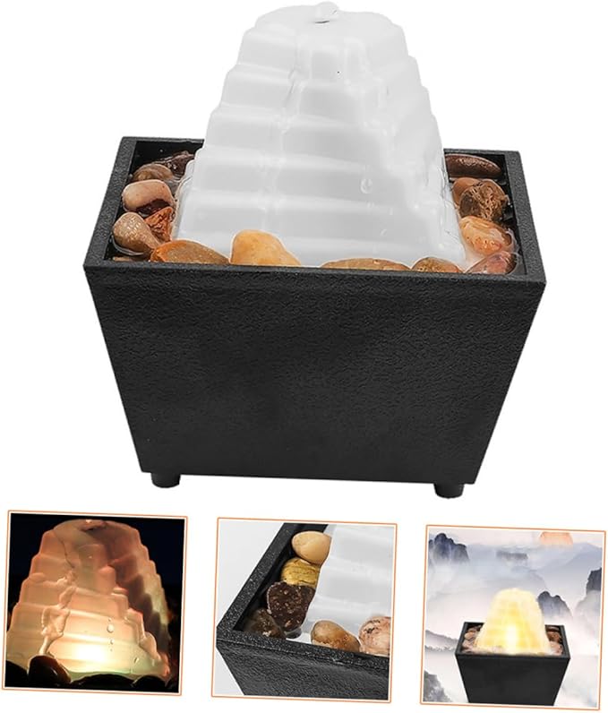 PRETYZOOM 1set Indoor Zen Fountain Led Lights for Relaxation Creative Tabletop Waterfall for Home and Office Meditation Spaces Soothing Water Sound and Artistic Design