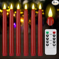 Flameless Taper Candles with Remote Control and Timer, Battery Operated LED Candlesticks with Flickering 3D Flame, 9.6×0.8 Inches Plastic Tall Candles for Christmas, Wedding and Home Decor (Red, 6)