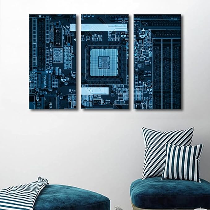 Canvas Art Integrated Communication Processor Poster Canvas Wall Art Computer Processors CPU Pictures Wall Art 3 Panel CPU Concept Artwork Posters and Prints Framed Ready to Hang(40" Wx60 H)