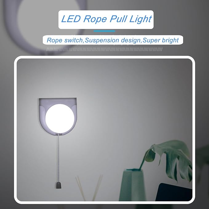 4 Pack Stick-Up Battery Operated Light Bulb, Wireless LED Closet Light Bulb, Self Adhesive Wall Mounted Light Fixture with Pull Chain for Cabinet Bedroom Living Room Kitchen, Milk White Cover
