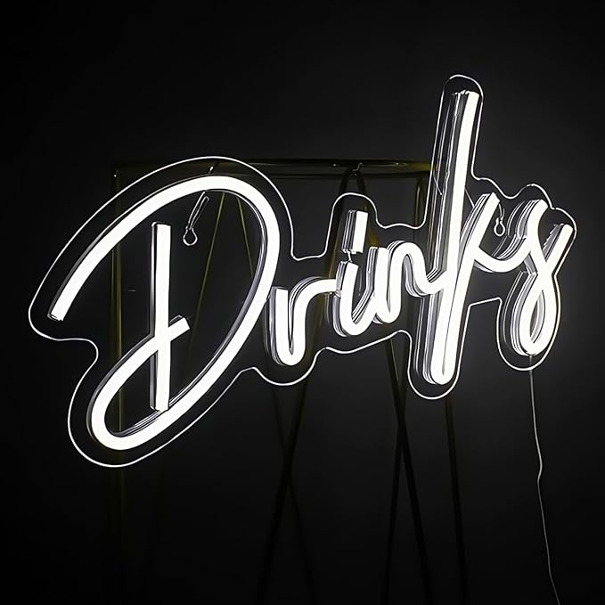 Drinky LED Neon Signs for Wall Decor Neon Wall Art Acrylic LED Lights with Hanging Chain Light Up for Bedroom Decor Graduation Bar Pub Wedding Party 5V USB Powered Dimmable