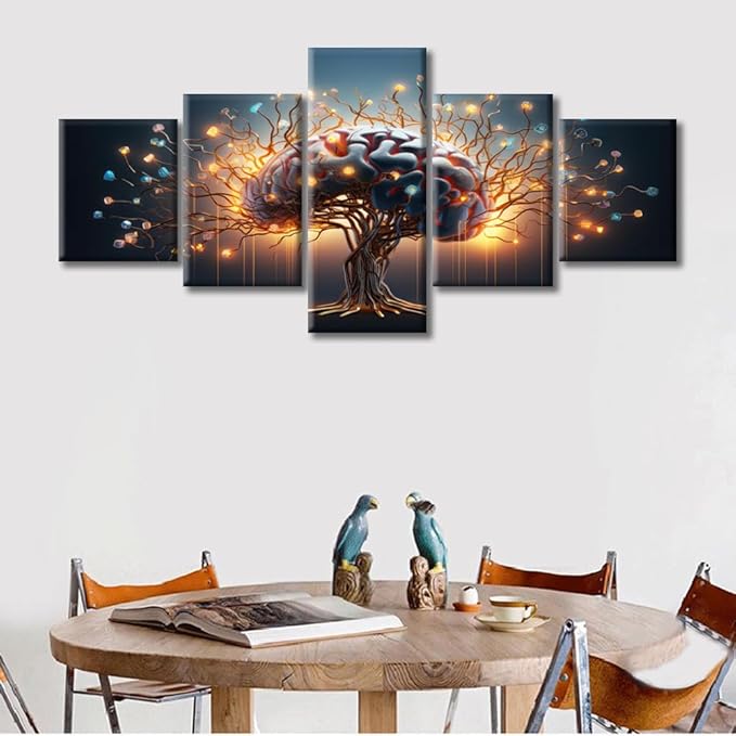 Human Brain Canvas Wall Art for Living Room Artificial Intelligence Modern Painting Nervous System Futuristic Technology Picture for Bedroom Office Home Wall Decorations Frame, (50"Wx24"H)