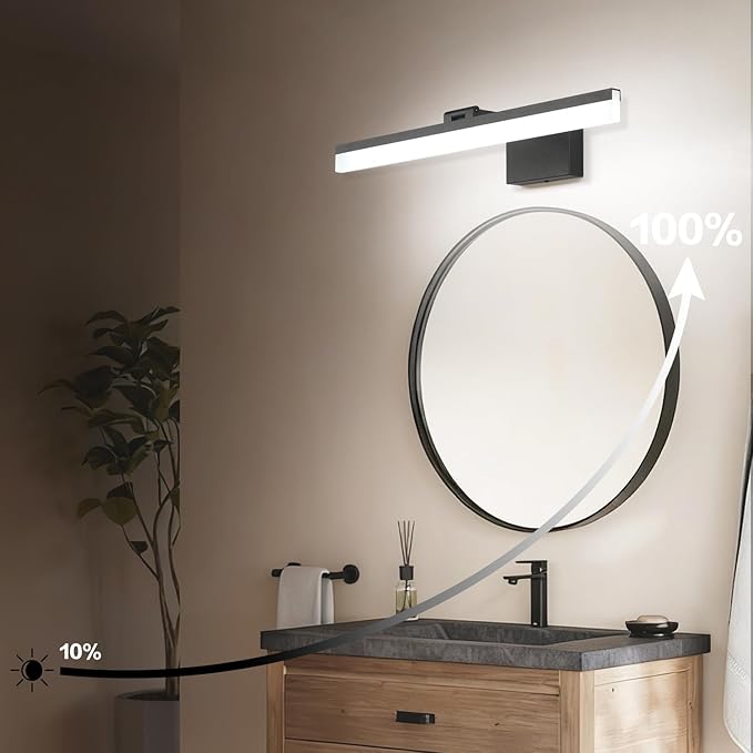 SOLFART 23.6 inch Black Bathroom Light Fixture 5 Color Temperature Dimmable LED Vanity Lights Bathroom Vanity Lights Over Mirror Light Bar Vanity Lighting Fixtures 5CCT