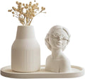 Modern White Plaster Decorative Vase Set - Abstract Minimalist Home Decor Vases with Tray for Living Room, Coffee Table