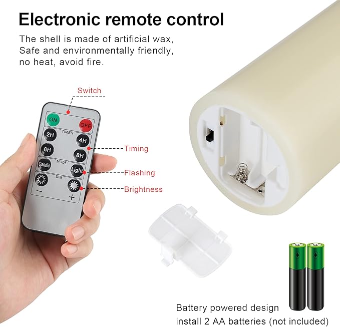 7” x 3” Flameless Candles, Flickering Moving Flame LED Candles, Battery Operated Candles with Remote and Timers, Ivory White, Set of 2