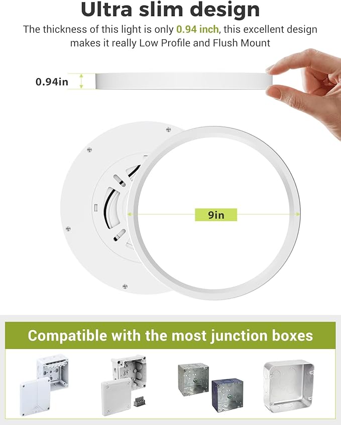 1PACK LED Flush Mount Ceiling Light Fixture White, 9Inch 24Watt, 3000k/4500k/6000K Ceiling Light, Ultra Slim Flush Mount LED Ceiling Lamp for Bedroom, Living Room, Kitchen, Hallway