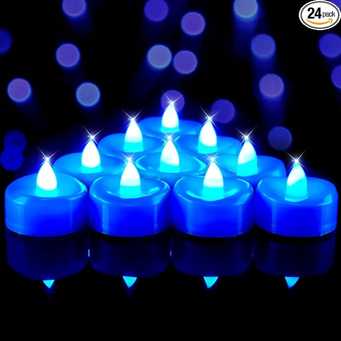 BEICHI Flameless Candles, Tea Lights Battery Operated, No Flickering Votive Candles LED Tea Lights for Halloween Christmas Wedding Home Decor (24 Pack, Blue)