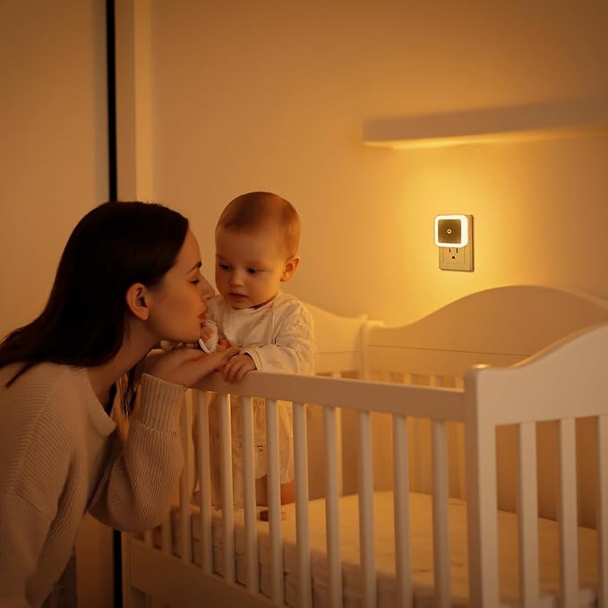 KINUR 6 Pack Night Light, LED Night Lights Plug into Wall with Dusk to Dawn sensors, Plug in Night Lights for Kids Room, Bedroom, Bathroom, Baby Nursery,Stair Lights, Hallway Light, Amber Color