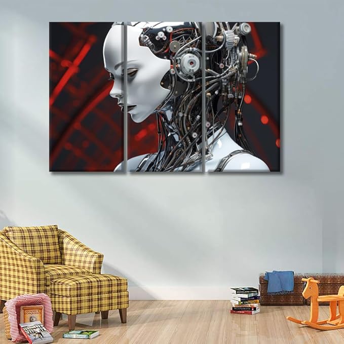 LSIUHWUWI Large Canvas Wall Art Futuristic AI with Striking Details Picture Posters for Home Wall Decor, AI Pictures Print on Canvas Wall Art for Office Wall Decor Framed Ready to Hang 20x40inchx3