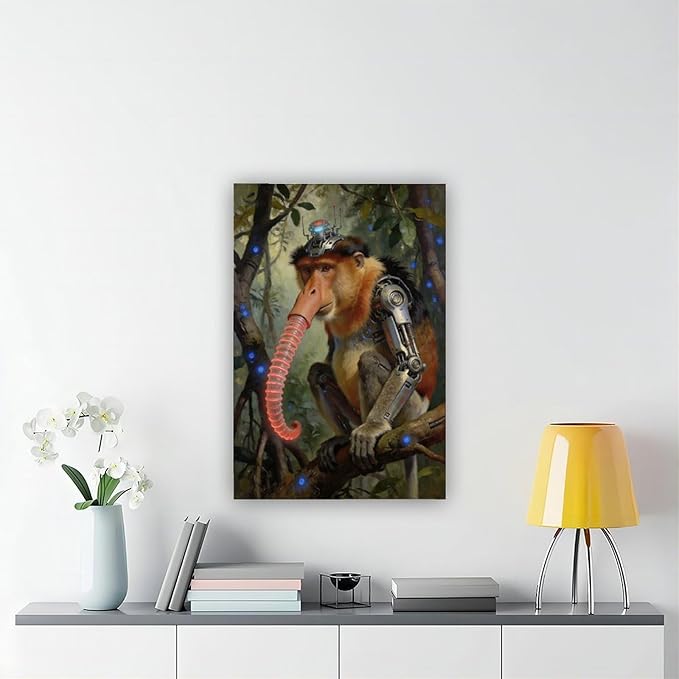Framed Steampunk Mechanical Proboscis Monkey Wall Art - Jungle Neon Retro Poster for Apartment Leisure Area Decor 20x30inch(50x75cm)