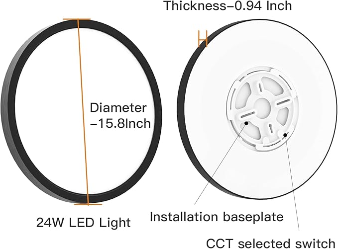 TALOYA Dimmable Flush Mount Ceiling Light,15.8Inch,24W,5 CCT,LED Ceiling Light Fixture for Bedroom,Kitchen,Living Room,Black