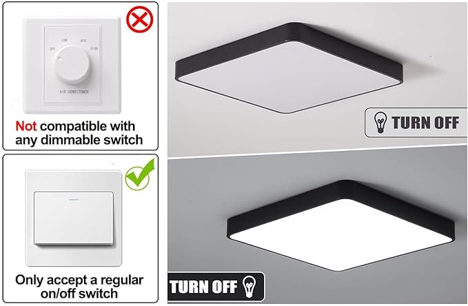 Ganeed 12 Inch 24W Flush Mount Square LED Ceiling Light, 6500K Cool White Flush Mount Light Fixture, 1440LM Bright Flat Ceiling Light Fixtures for Bedroom, Living Room, Hallway (Black-2 Pack)