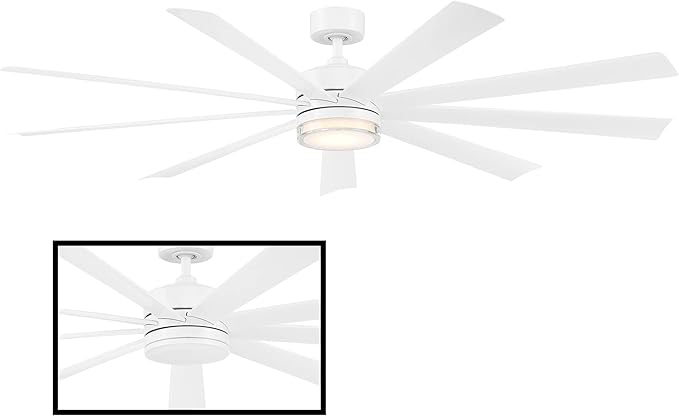 Wynd XL Smart Indoor and Outdoor 9-Blade Ceiling Fan 72in Matte White with 3500K LED Light Kit and Remote Control worksworks with Alexa and iOS or Android App
