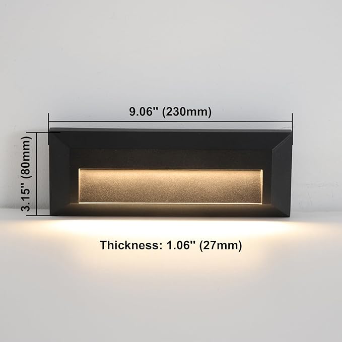 ZONK LED Outdoor Indoor Step Lights, Line Voltage 110-240V 2W Landscape Stair Lights, 9 Inch Non-Dimmable 3000K IP65 Waterproof Stairway Lighting, LED Deck Light, Retaining Wall Lights, Pack of 3