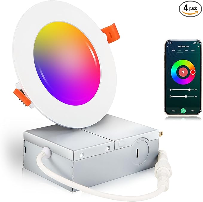 CLOUDY BAY 6inch Smart WiFi LED Recessed Lighting,RGBCW Color Changing, Compatible with Alexa and Google Home Assistant, No Hub Required,15W 2700K-6500K,CRI90+,1 Pack