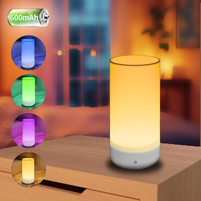 Colorful Life Rechargeable Night Light for Kids & Adults – Touch Sensor Bedside Lamp, Soft RGB & White Light, USB Charging, Dimmable Ambient Light for Bedroom, Hallway (White+Colorful, USB Charging)