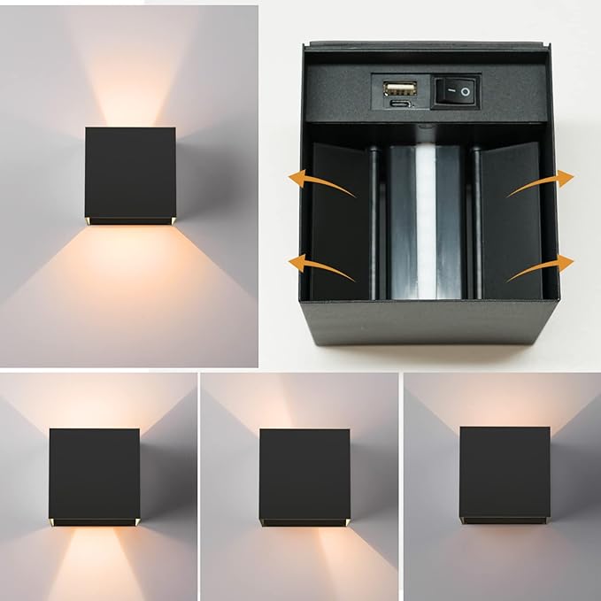 Motion Sensor Wall Light Indoor, 6000mAh Battery Operated Wall Sconce, Rechargeable Cordless Wall Lamp, LED Energy Saving Night Light for Hallway Stairway Porch, Black