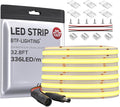 BTF-LIGHTING FCOB COB LED Strip Flexible High Density Uniform Light 8W/m 32.8FT DC24V Natural White 4000K CRI 90+ 8mm Width LED Ribbon for Bedroom Indoor Decor(No Adapter or Controller)