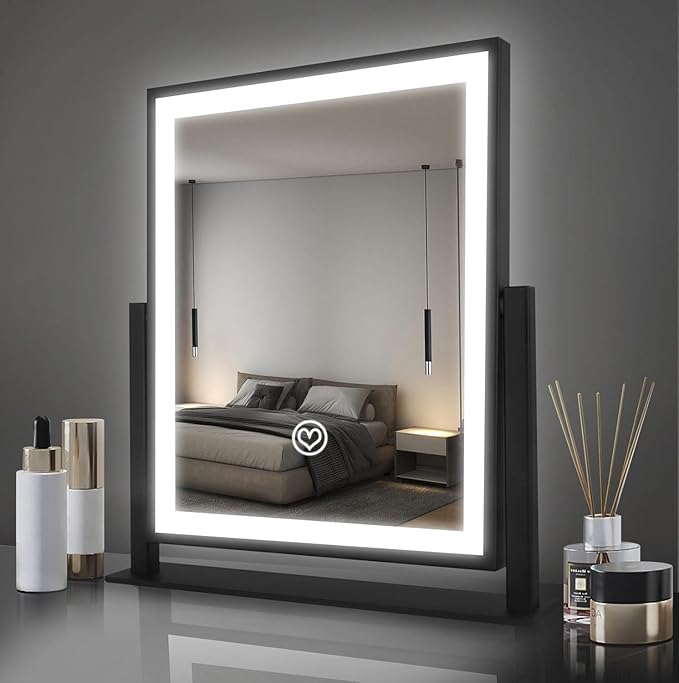 Beelux Vanity Mirror with Lights, 11" Makeup Mirror with Dimmable Light, Smart Control, Memory, Adjustable 3 Modes Lighted LED Mirror for Christmas Birthday Thanksgiving Mother's Day Black